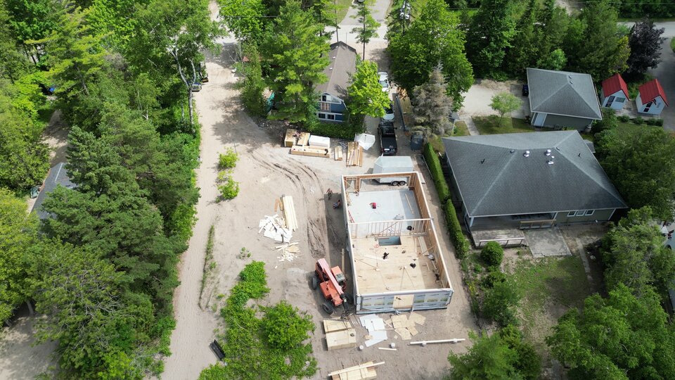 New construction aerial view at Brocks Beach, ON